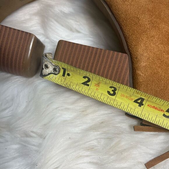 Nine West leather suede Brown Fringe ankle Boots Peep toe back zipper SZ9.5M - Picture 7 of 12